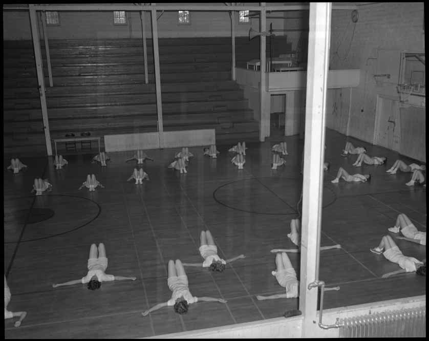 Girls' physical education class in the old gym 1]